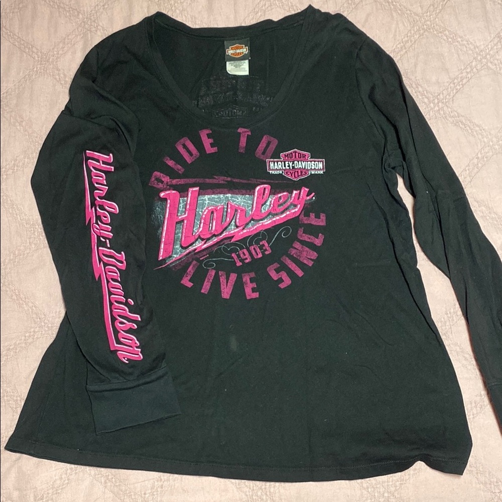 Harley-Davidson Black and Pink Long Sleeve Shirt